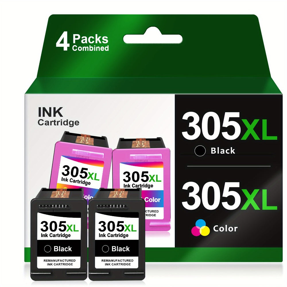 Cartucho de tinta remanufacturado de alto rendimiento 305XL para HP 305 305XL compatible con HP DeskJet 2700 2710 2720 2722 DeskJet Plus 4100 4120 4130 Envy 6000 6010 6020 6032 Envy Pro 6400 6420 - Negro y Tricolor