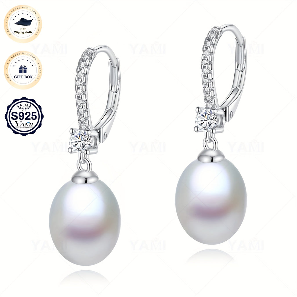 Caja de Regalo YAMI, Pendientes de Perlas de Agua Dulce para Mujer, Pendientes de Perlas de Agua Dulce, Blanco/Morado/, Pendientes de Plata Esterlina 925 Hipoalergénicos, Adecuados para Regalos de Joyería para Mujer en Cualquier Ocasión, Regalos de Cumple