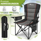 TRESKO® Silla de Camping Plegable hasta 200Kg | Silla Plegable con Bolsa Nevera, Portavasos y Bolsillo Lateral | Silla XXL Plegable Incluye Bolsa de Transporte | Silla de Pesca Acolchada para Exterior, Pesca, Festival y Jardín