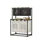 Cesto de lavandería plegable de doble capa con 4 bolsas desmontables, cesto de almacenamiento multifuncional que ahorra espacio, material duradero, diseño plegable, fácil instalación, cesto de lavandería, diseño negro moderno, adecuado para dormitorio, ba