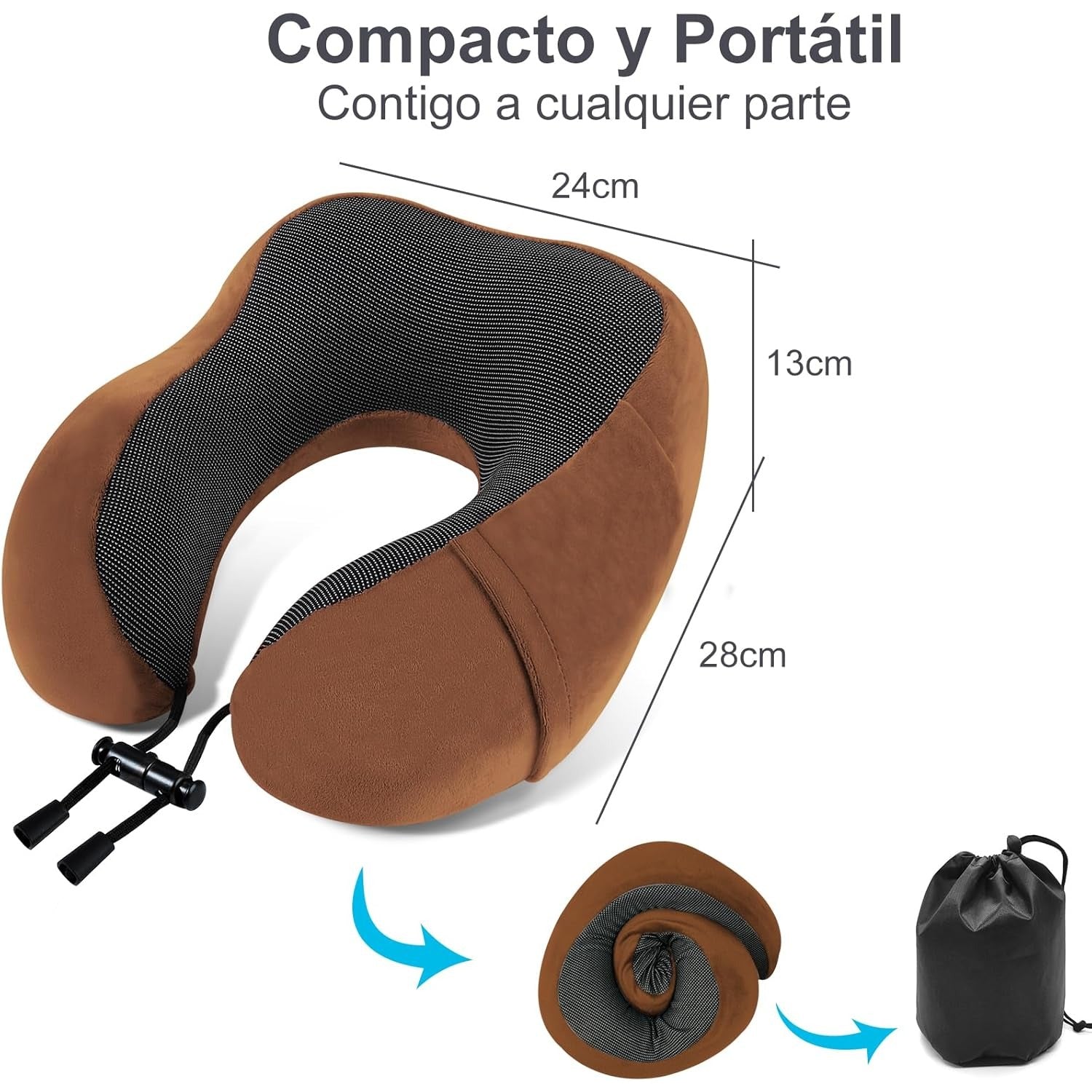 Una Almohada Cervical Ergonómica en Forma de U con Bolsa de Almacenamiento, Espuma de Memoria con Tecnología de Rebote Lento, Funda Lavable a Máquina, Ligera y Portátil para Avión, Oficina y Hogar, Apoya Cuello y Cabeza, Ideal para Siestas, Lectura y Ver