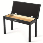 Banqueta para Piano MUSTAR de 74 cm con Almacenamiento - Taburete de Madera Maciza, Tapizado en Piel Sintética Suave y Compartimento Abatible para Teclados Digitales, Decoración del Hogar, Banqueta de Tocador -