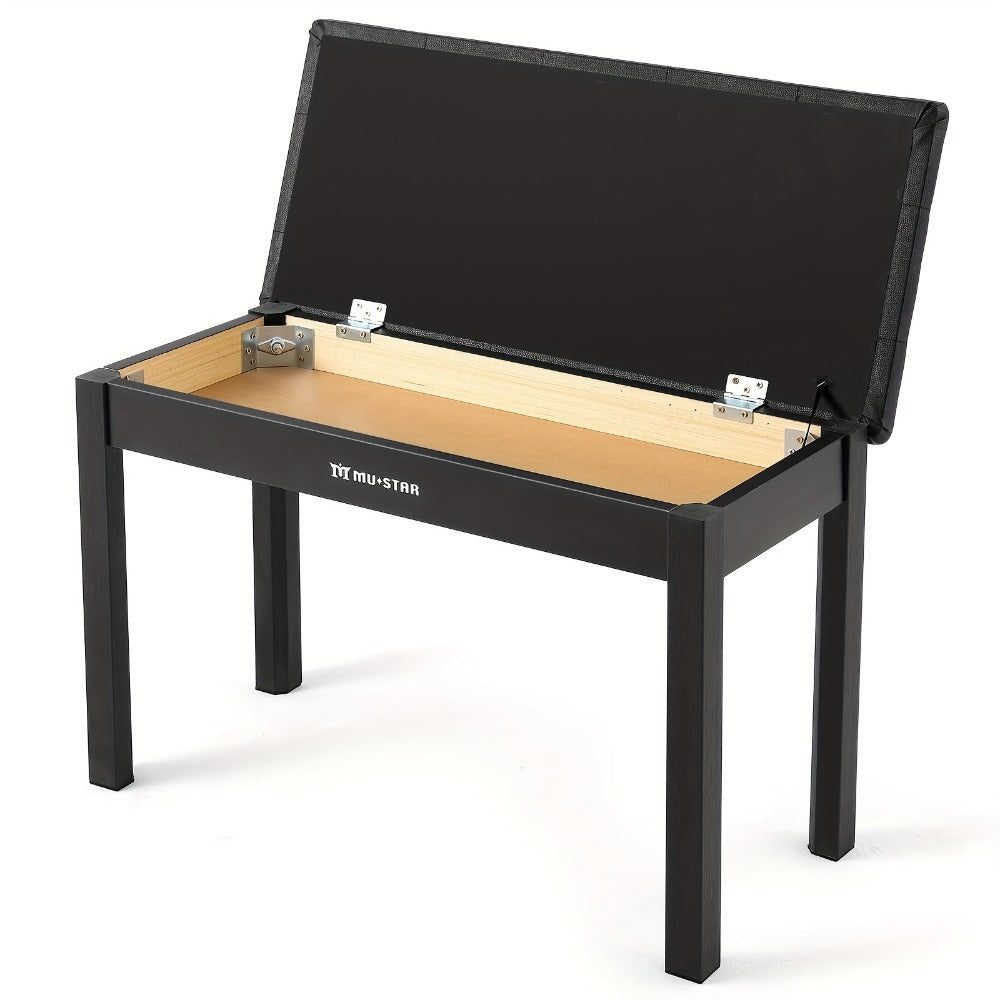 Banqueta para Piano MUSTAR de 74 cm con Almacenamiento - Taburete de Madera Maciza, Tapizado en Piel Sintética Suave y Compartimento Abatible para Teclados Digitales, Decoración del Hogar, Banqueta de Tocador -