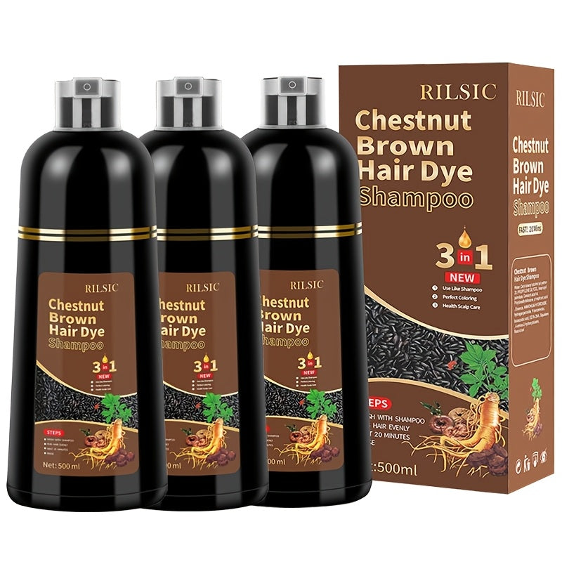 Set de Navidad Imprescindible: 3 Champú Tintorero, 3 en 1, Apto para Hombres y Mujeres, Tinte Instantáneo, 100% Cobertura de Canas, Resultados en Minutos, Para Ambos Sexos, Ingredientes Naturales, Fórmula Sin Amoniaco, Larga Duración 30 Días
