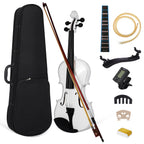 Violín de madera con arco, cuerdas, paño de limpieza y hombro - Elegante extremo blanco, incluye arco y accesorios para principiantes y profesionales, accesorios para violín, calidad profesional, diseño clásico, artesanía de alta calidad