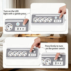 Regleta de enchufes múltiples de ángulo recto 7 en 1 con estación de carga rápida, 4 CA, 2 USB-C de 20W con indicador LED y doble interruptor, ideal para cargar teléfonos, tablets en el hogar, la oficina, configuración de oficina en casa, organización del