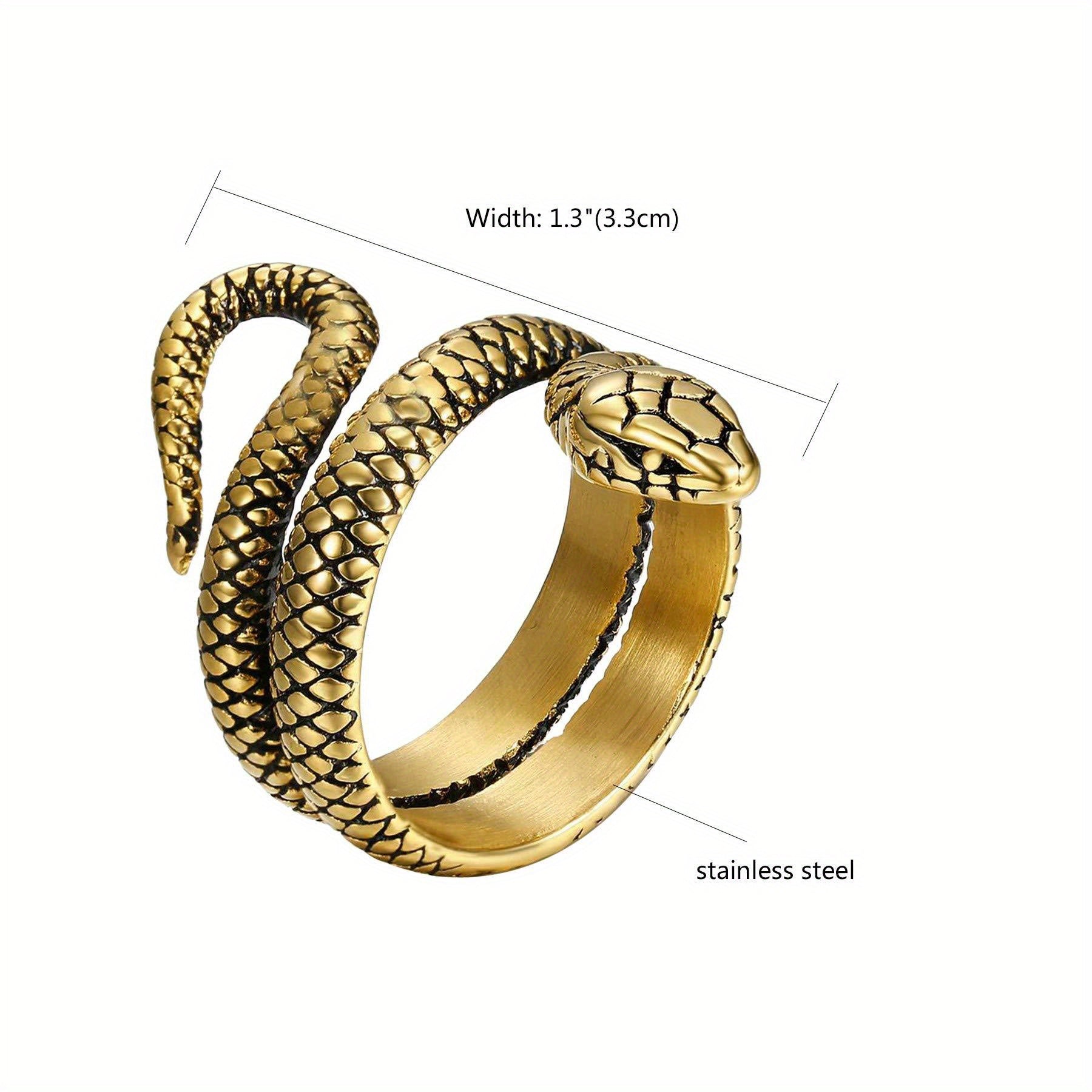 Anillo para Hombres JewelryWe, Anilla de Serpiente en Acero Inoxidable con Doble Fila y Apertura Retro Dorado Plateoideal Accesorio Masculino Joyería Destacada Diseño Vintage Pulido Duradera Unisex Para Amantes del Estilo Caballeros Elegant