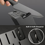 Juego de cuchillos de cocina de acero inoxidable con revestimiento antiadherente, juego de 15 cuchillos de cocina profesionales con bloque de madera negra, mango de ABS antideslizante para cuchillos de chef, tabla de cortar de plástico y tijeras de cocina
