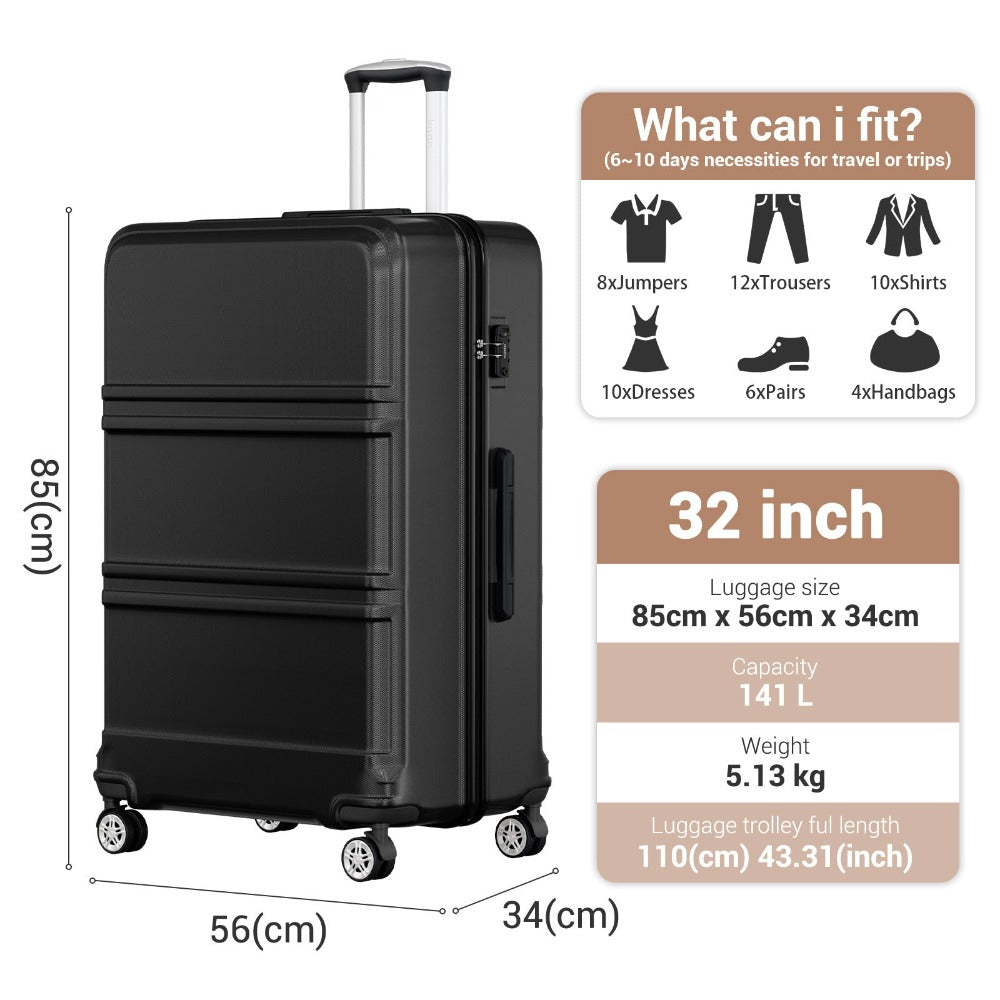 Kono ABS+PC Maleta Extra Grande de 32 Pulgadas, Diseño Horizontal Esculpidor, Equipaje Rígido con Ruedas y Mango Telescópico