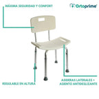Silla de Ducha Antideslizante con Respaldo Extraíble - Asiento Ergonómico Ajustable y Ligero, Estructura de Aluminio Ligera y Asiento de PVC Antideslizante e Hipoalergénico, Adaptable como Silla o Taburete, Estabilidad, Seguridad y Confort Durante el Baño