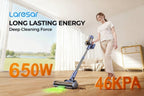 Aspiradora Inalámbrica Laresar V11, 90 Minutos de Autonomía Máxima, 650W, Aspiradora de Mano con Base de Carga, Pantalla Táctil, Aspiradora 6 en 1 para Alfombras/Suelos Duros/Pelo de Mascotas