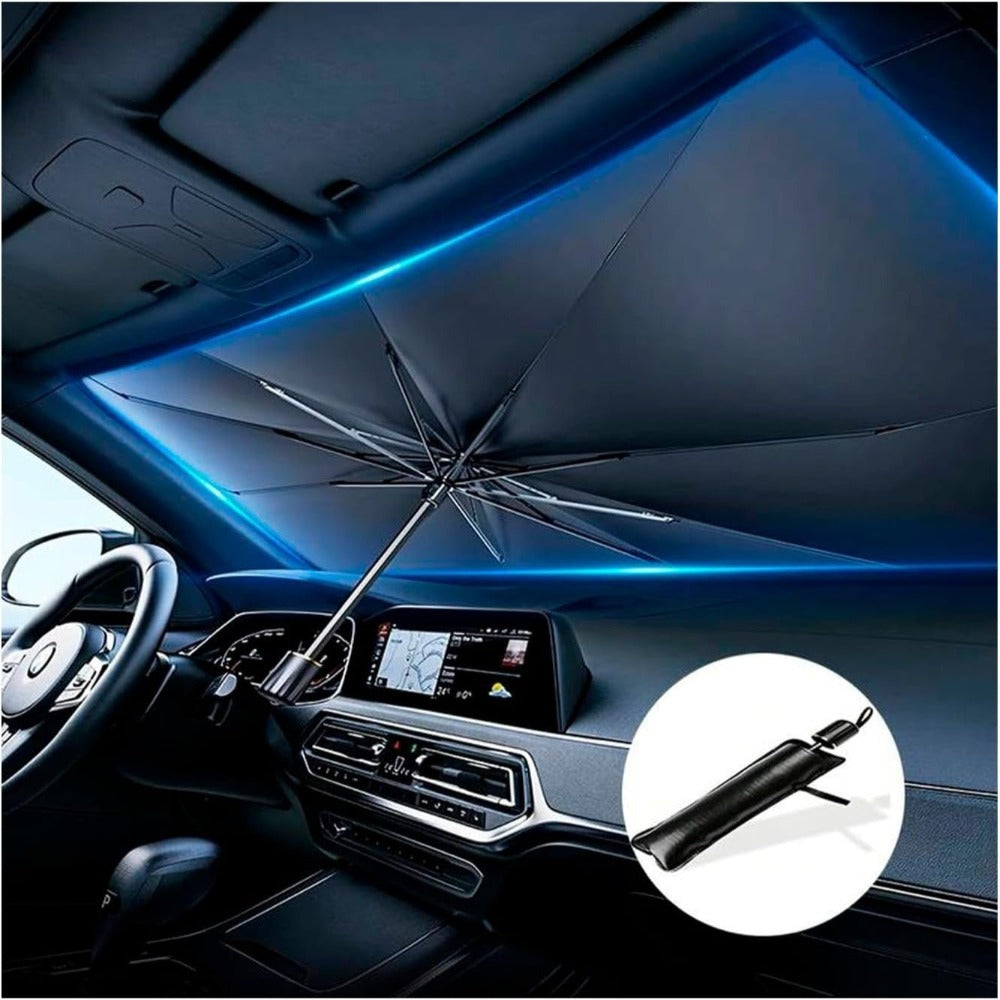 Parasol Coche Delantero Protector Solar SUV y Camión Parasol Paraguas Coche Resiste a los Rayos UV Parasol Plegable141x81cm.
