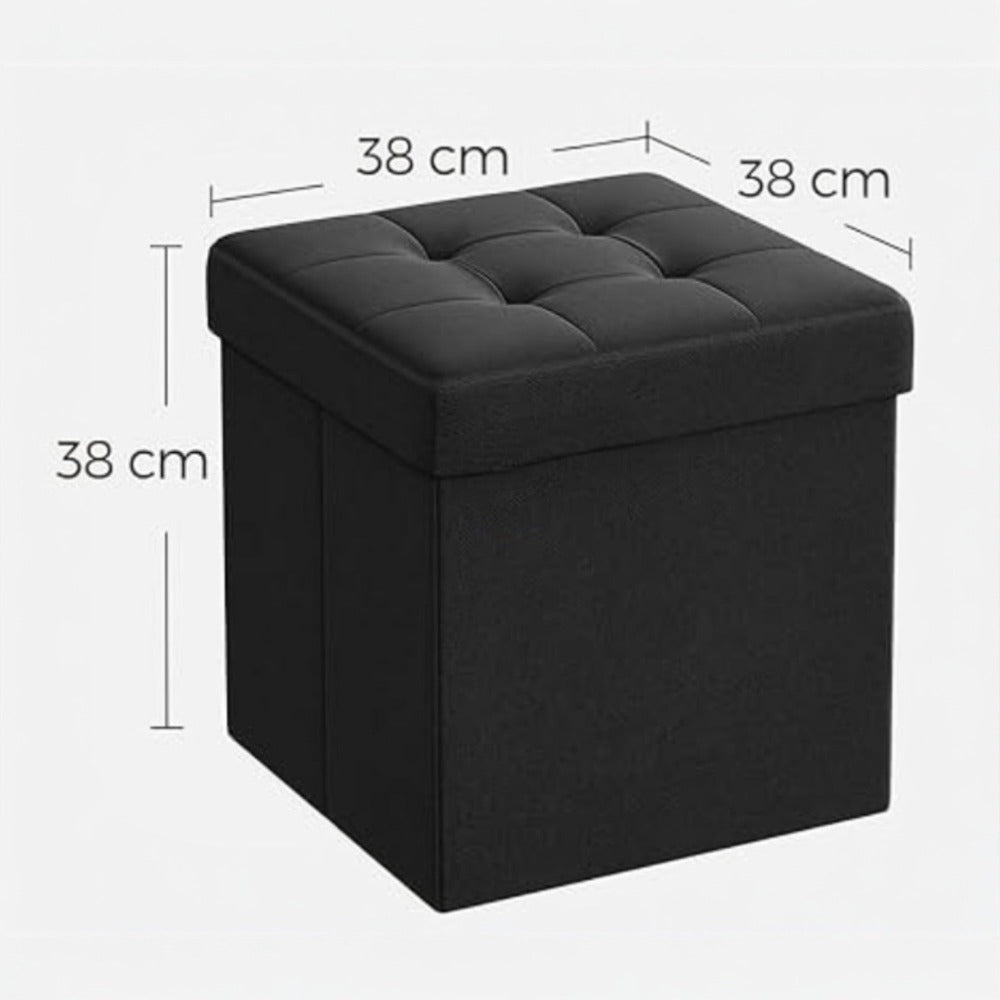 Puff o Banco de almacenaje Plegable | Taburete Reposapiés Otomana | Baúl de Almacenamiento | Taburete Reposapiés.para Cama, Dormitorio, salón, Comedor o Recibidor | 38x38x38cm | Soporta 300kg.