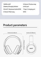Auriculares Bluetooth | [Producto Oficial Acer] Auriculares Over-Ear Acer OHR559 OWS con Sonido Envolvente ACS, Bajos Potentes, Batería de Larga