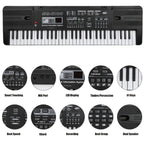 Piano electrónico de 61 teclas, piano ideal para principiantes, piano electrónico portátil, con 16 tonos, 8 efectos de sonido de percusión, 10 ritmos, 6 demostraciones, altavoces incorporados, sonido de alta calidad, es la mejor opción para entusiastas de