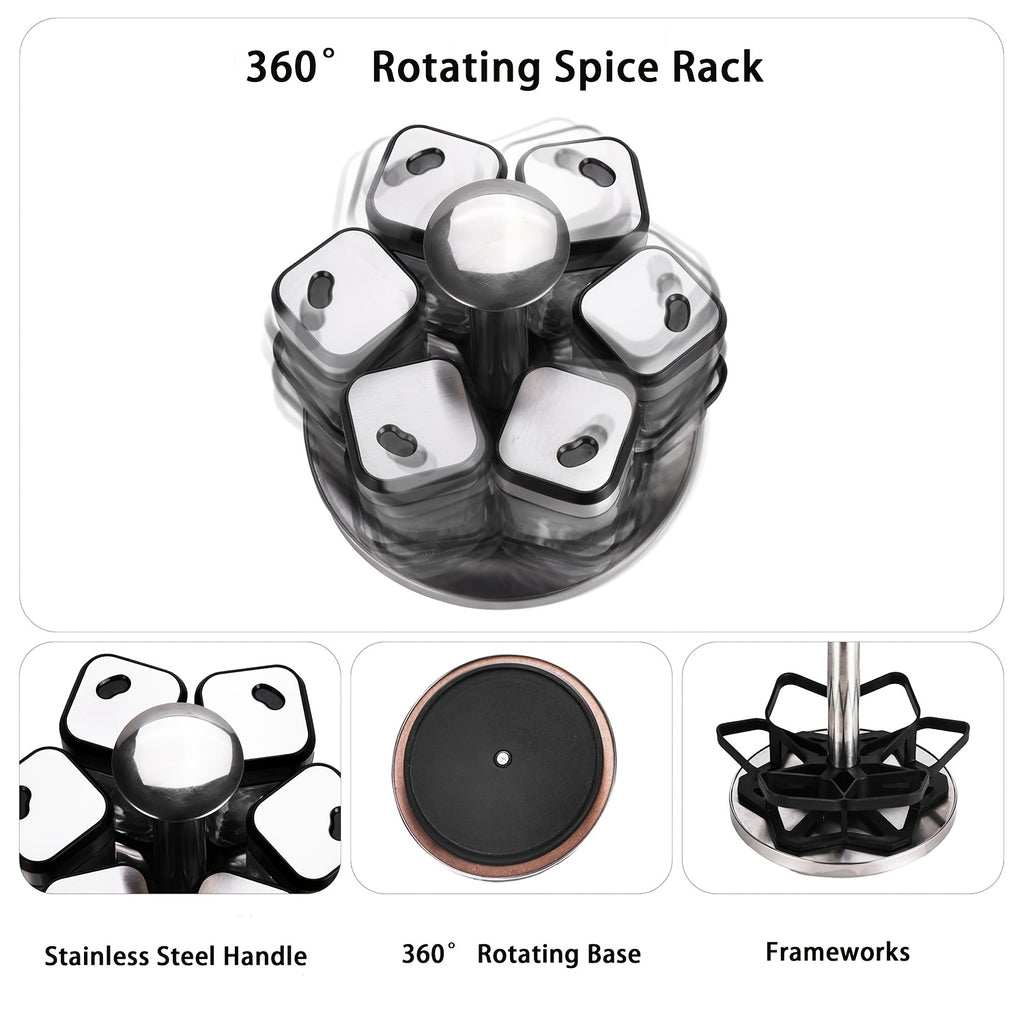 Organizador de Especias Giratorio de Dos Niveles con 6 o 12 Frascos de Especias de 120 ml Cada Uno, Diseñado para una Fácil Selección con Rotación de 360° y Orificios de Tamiz, Hecho de Acero Inoxidable para una Organización Práctica de Especias