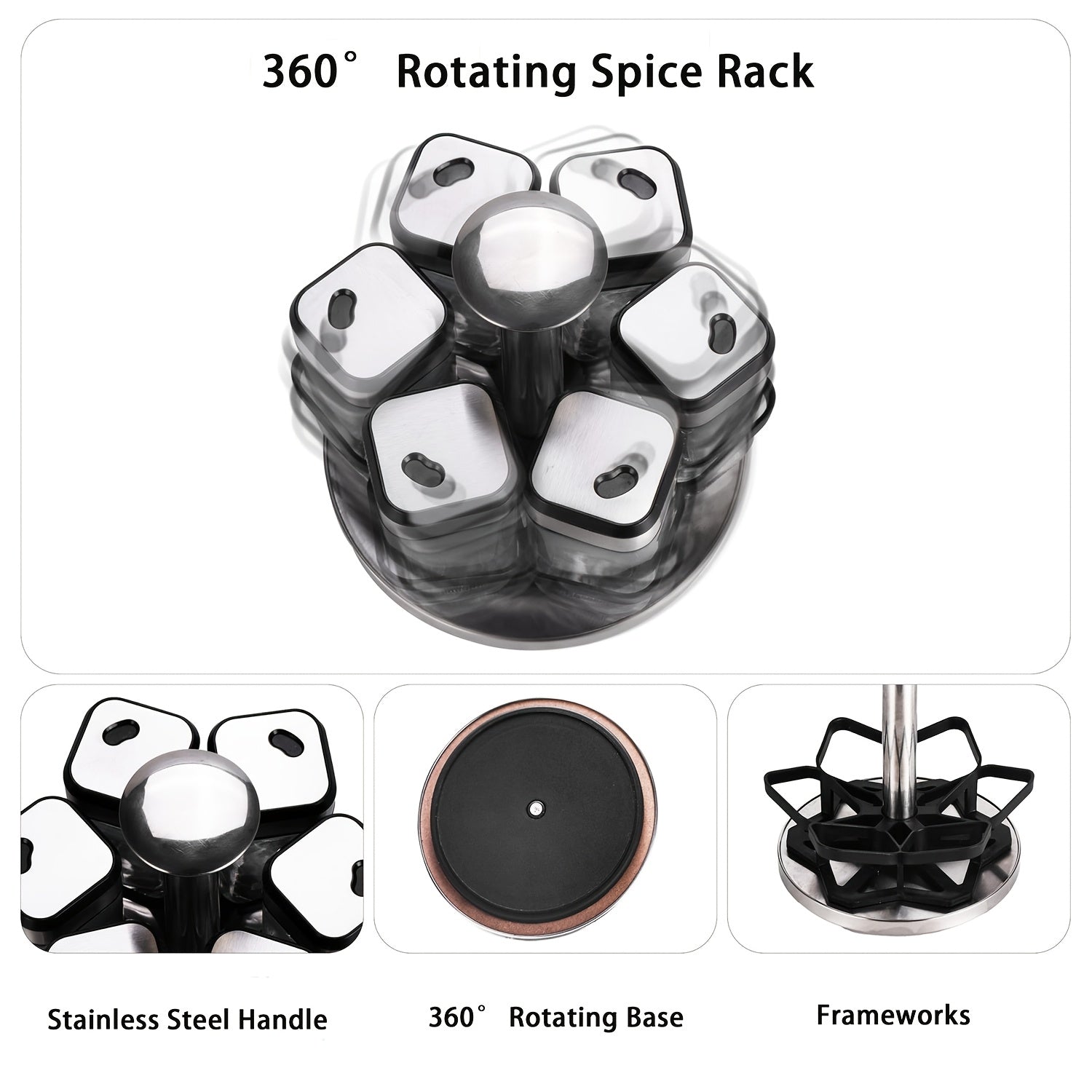 Organizador de Especias Giratorio de Dos Niveles con 6 o 12 Frascos de Especias de 120 ml Cada Uno, Diseñado para una Fácil Selección con Rotación de 360° y Orificios de Tamiz, Hecho de Acero Inoxidable para una Organización Práctica de Especias