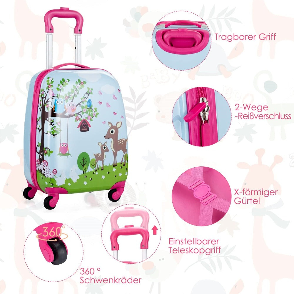 Juego de Equipaje para Niños de 2 Piezas: Maleta con Ruedas de Plástico + Mochila, Maleta de Viaje de Carcasa Dura para Niños y Niñas (12"+16")