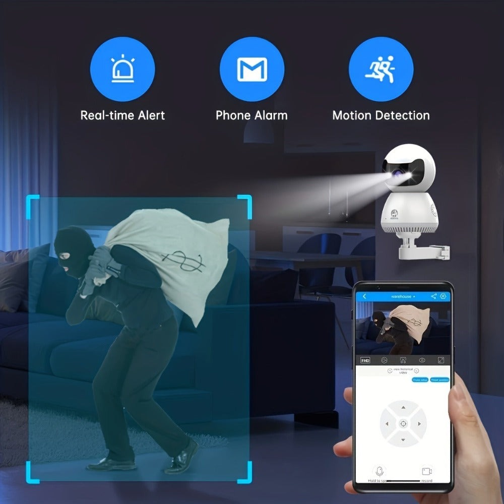 Cámara inteligente PTZ de interior JOOAN, visión nocturna a todo color + seguimiento automático + WiFi de doble banda 5G, alarma de sonido y luz + detección de movimiento + advertencia de voz, almacenamiento en la nube + reproducción de tarjeta, adecuada