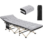 Cama de camping plegable con colchón, tumbona de jardín, cama de invitados con bolsillo lateral y bolsa de transporte para vacaciones en el jardín, oficina, interior y exterior.