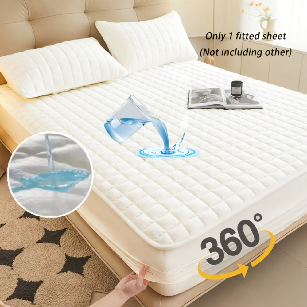 1 pieza Protector de colchón impermeable de alta calidad, sábana bajera ajustada, fabricada con tecnología de gofrado Soundwave, cubrecama suave y cómodo, lavable a máquina, apto para dormitorios, hoteles, residencias estudiantiles, fundas de almohada y r
