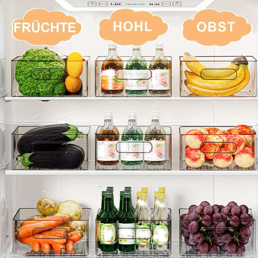 Un juego de 6 organizadores para refrigerador, 3 tamaños (2 pequeños, 2 medianos, 2 grandes) - Contenedores de almacenamiento apilables transparentes para refrigerador, cocina, despensa, gabinetes, fregadero, baño