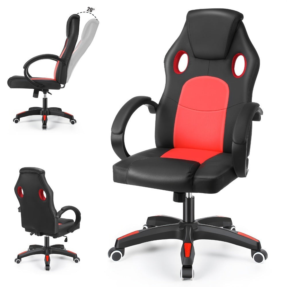 Silla de Oficina, Asiento Ergonómico de Respaldo Alto con Reposabrazos Acolchados y Transpirables, Base Duradera, Soporte Lumbar, Superficie de Cuero Sintético para Juegos, Hogar u Oficina, Silla Gamer