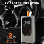 Inflador de neumáticos portátil inalámbrico de 150 PSI con medidor digital y luz LED, compresor de aire recargable USB-C - Infla rápidamente coches, bicicletas, motocicletas, balones, etc., herramienta portátil para inflar neumáticos, equipo de viaje para