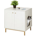 Gabinete para Gatos, Caja de Arena para Gatos, Casa para Gato con Puerta, Mesa Auxiliar de Madera para la Casa del Mascota, 50 X 60 X 61cm, Gabinete Estable para Gatos, Blanco y Dorado