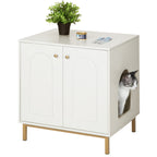 Gabinete para Gatos, Caja de Arena para Gatos, Casa para Gato con Puerta, Mesa Auxiliar de Madera para la Casa del Mascota, 50 X 60 X 61cm, Gabinete Estable para Gatos, Blanco y Dorado