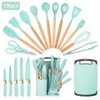 Juego de 19 piezas de accesorios para cuchillos de cocina con soporte de abanico - Artículos de cocina profesional y juego de cocina - Incluye rebanador de chef, cuchilla de carnicero y cortadores de pan - Electrodomésticos y accesorios de cocina elegante
