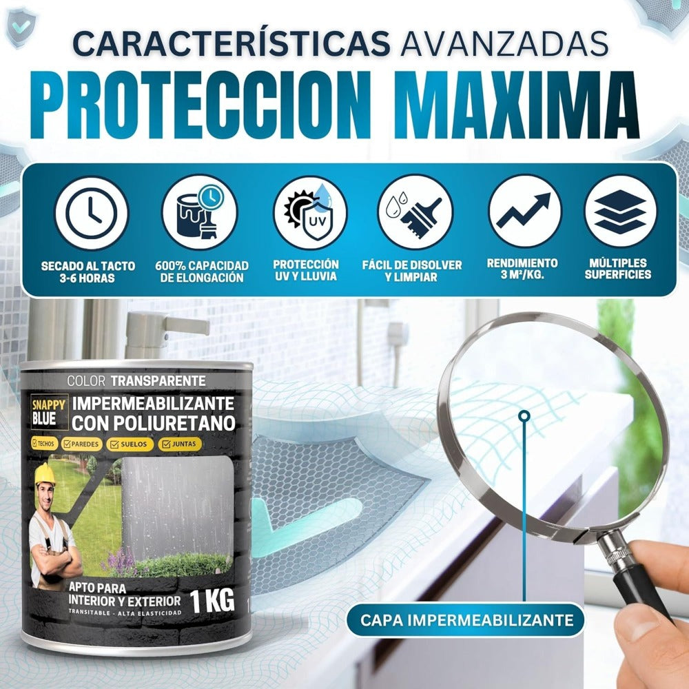 [Brocha de Regalo] Impermeabilizante Transparente con Poliuretano, Sellador Impermeable Fugas Agua, Revestimiento Impermeable Definitivo, Hidrofugante Invisible para Techos, Terrazas y Exteriores
