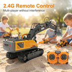 Vehículo de construcción con control remoto amarillo de 13 canales, excavadora, camión volquete, bulldozer, regalo perfecto para cumpleaños, Halloween y Navidad de niños