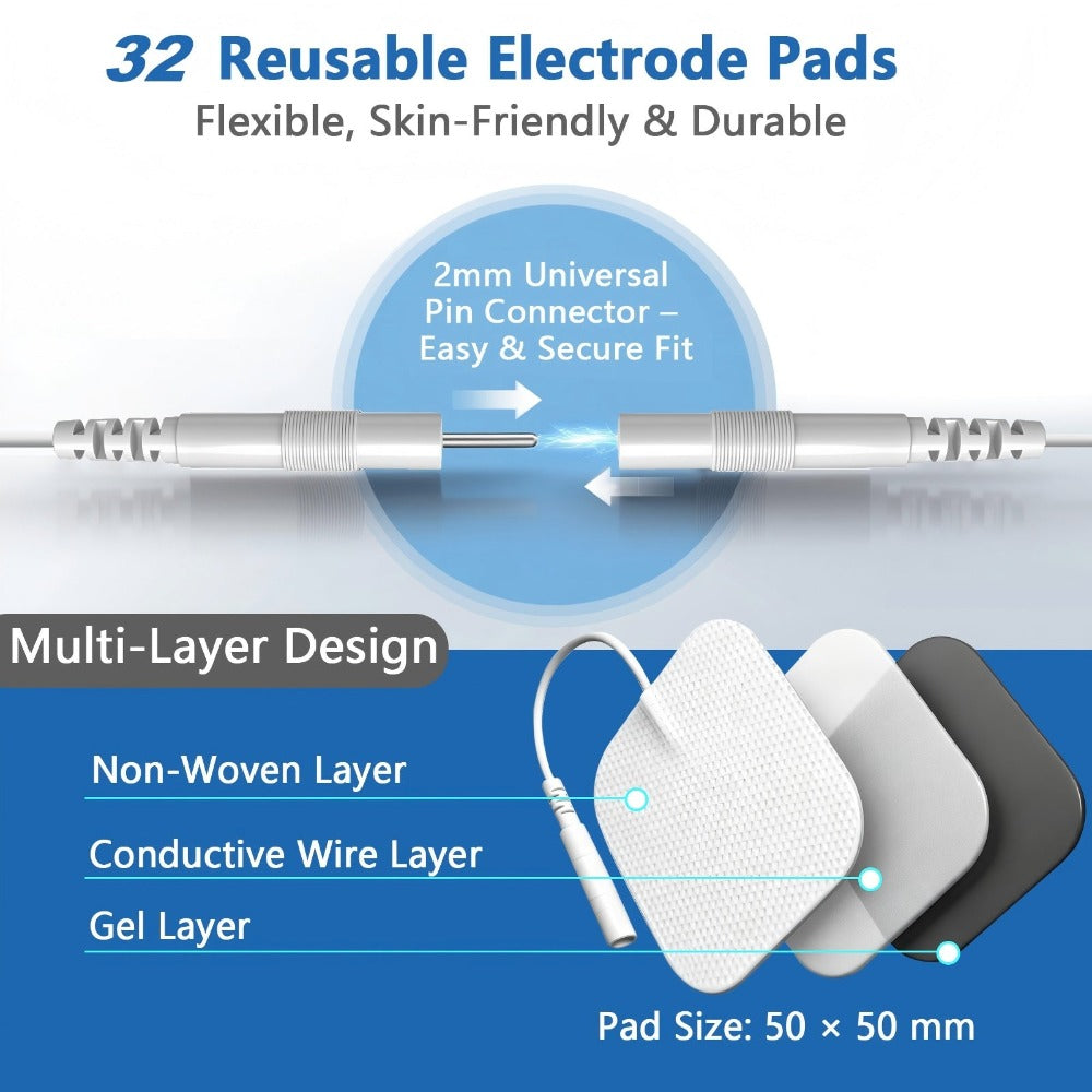 31 piezas de almohadillas de electrodos reutilizables para dispositivos TENS y EMS, almohadillas de gel de repuesto con conector de 2 mm, compatibles con la mayoría de los equipos de estimulación muscular, electrodos de TPE