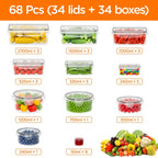 Juego de 68/60/56/44/24 piezas de recipientes herméticos para almacenar alimentos - Contenedores de plástico a prueba de aire y fugas con tapas, organizadores apilables para nevera, despensa y sobras, aptos para microondas/congelador/lavavajillas, incluye
