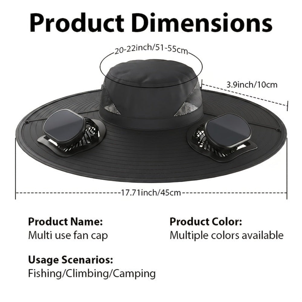 Sombrero Solar con Ventilador para Exteriores, Gorro de Pescador con Función de Ventilador, Diseño de Doble Ventilador, Sombrero de Sol de Ala Ancha, Carga USB, Garantía de Batería de Larga Duración, Adecuado para Camping, Montañismo, Pesca y Otras Activi