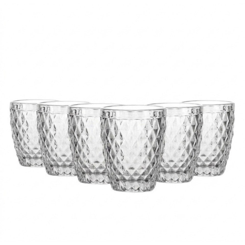TRESV Set de 6 Vasos de Cristal 250ml | Diseño de Diamante Elegante | Aptos para Lavavajillas | Vidrio Sin Plomo para Agua y Refrescos