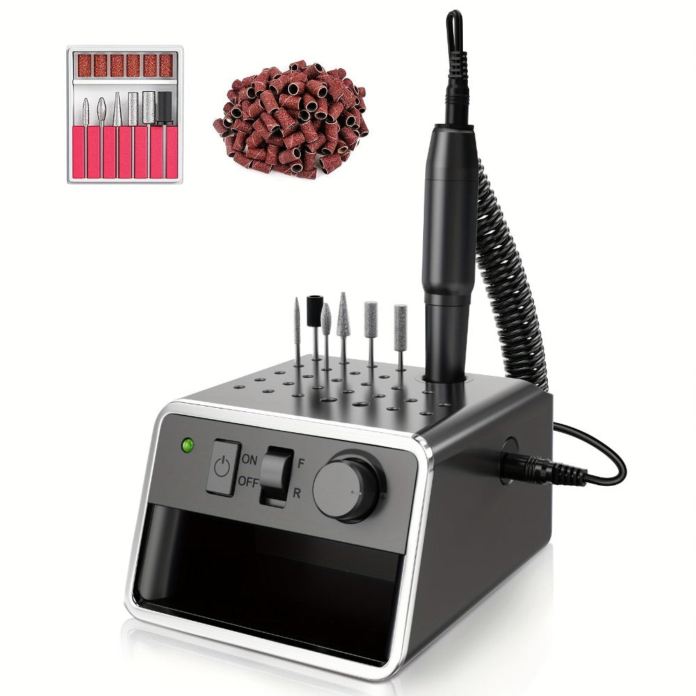 Máquina de Uñas Portátil para el Hogar, Host Alimentado por USB hasta 20,000 RPM + 6 Tipos de Brocas + Juego de 106 Anillos de Hilo, Diseño Ligero Más Conveniente para Llevar, ¡Abre el Salón de Uñas en Cualquier Momento, en Cualquier Lugar!