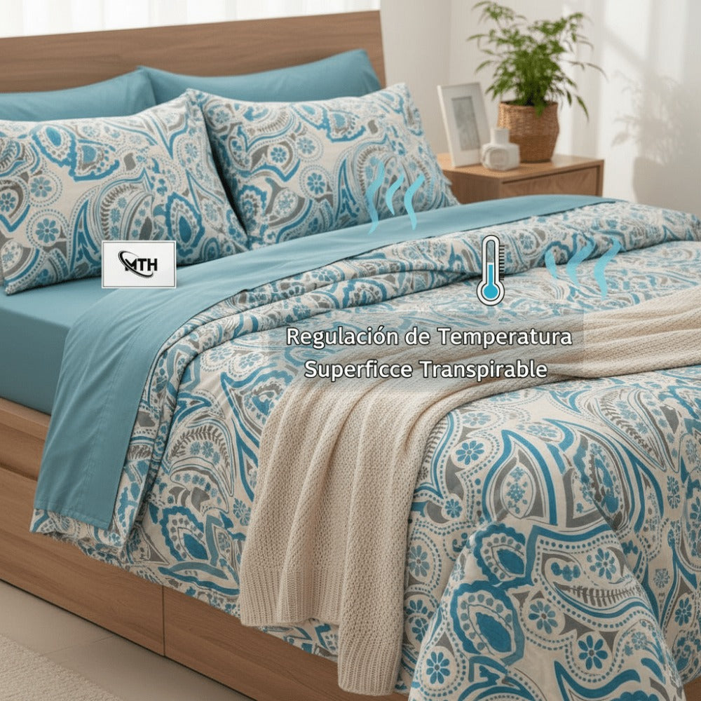 Juego de Sábanas 3 Piezas Estampadas Microfibra – Sábana Bajera Ajustable + Sábana Encimera + Funda Almohada, Suave y Antiárrugas, Cama 90 105 135 150 180, Poliéster microfibra