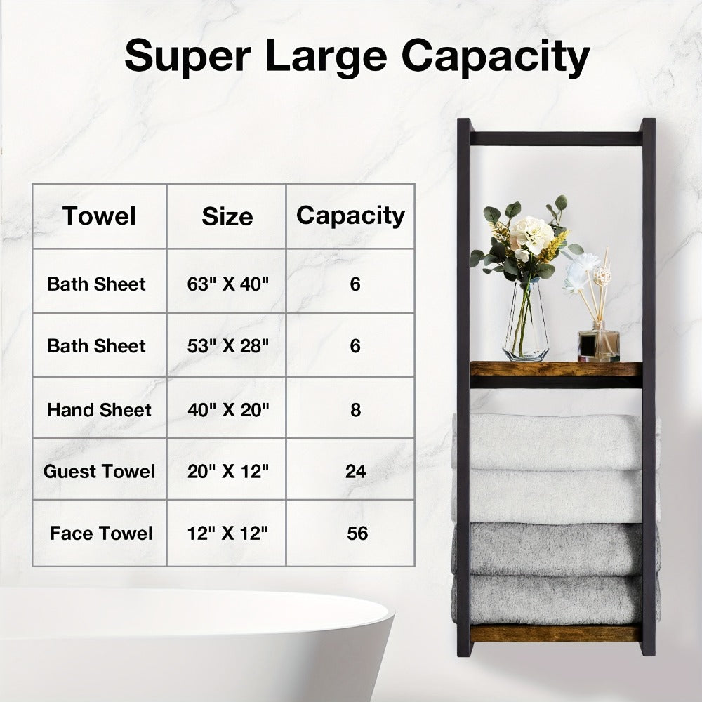 Estante de baño que ahorra espacio - Combo multifuncional de acero/madera, toallero de pared con soporte para artículos esenciales | Almacenamiento compacto para baños pequeños, apartamentos, residencias estudiantiles, toalleros