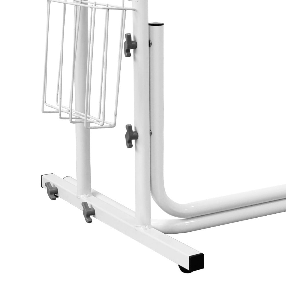 Soporte de baño móvil, ayuda de pie, ajustable en altura, con cesta de almacenamiento, barra de sujeción de baño, blanco