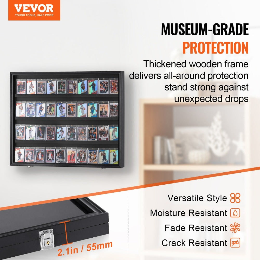 VEVOR - Vitrina para tarjetas deportivas con 36 compartimentos, 30.5 x 24.3 x 2.1 pulgadas, marco para exhibición de tarjetas de béisbol con protección UV del 98% y vidrio de PC transparente, armario de pared con cerradura para tarjetas de colección de fú
