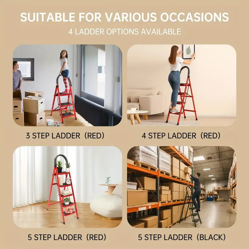 Escalera plegable para limpieza, almacenaje y bricolaje | metal y plegable