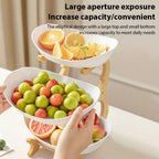 Cesta de frutas blanca de 3 niveles con gran capacidad, plato de frutas de plástico, soporte para pasteles y dulces, diseño en capas para frutas, soporte de bambú y madera, ahorra espacio, adecuado para aperitivos y bandeja de dulces para el hogar