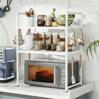 2/3 Niveles Soporte para microondas para encimera, Rejilla Para Horno Microondas Metal, Soporte Para Microondas Y Horno Cocina Con 4/8 Ganchos, Tiendas de condimentos, Adecuado para cocinas (Blanco / Negro)