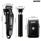 Kit de aseo eléctrico WEEME para hombre, , 3 piezas - Cortapelos + Recortador de barba + Máquina de afeitar eléctrica, carga USB, pantalla LCD de nivel de batería, ideal para peinado/afeitado/esculpir, uso en casa y viajes familiares en coche, regalo del