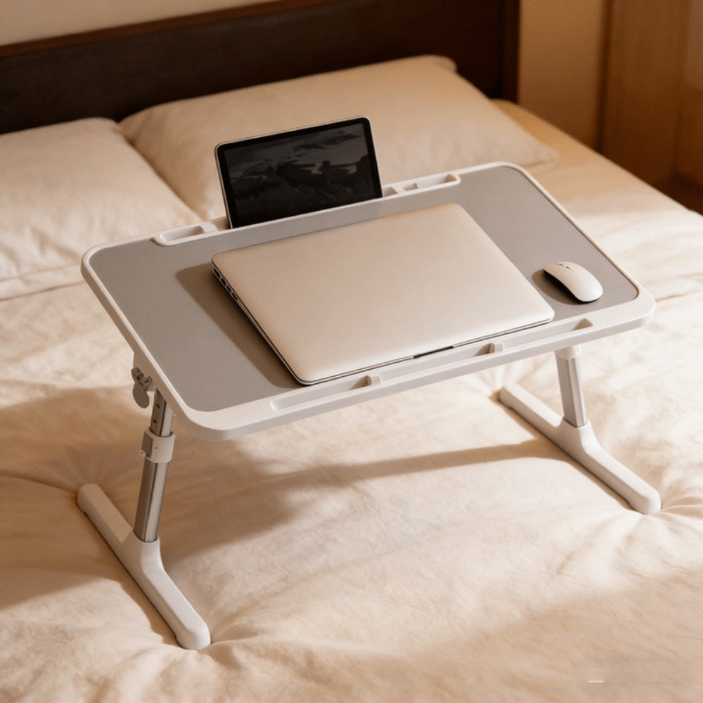 Mesa plegable para portátil de 1 pieza, bandeja de mesa para cama para portátil, mesa portátil para cama y portátil, mesa pentagonal ajustable para portátil con ranuras, barras antideslizantes y cajones para cama, sofá, desayuno, trabajo, estudio, lectura