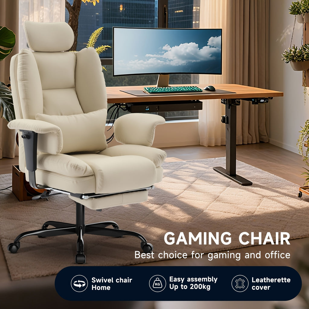 Silla de oficina | Silla de Oficina | Silla Ergonómica para Oficina | Silla Giratoria para Escritorio | Silla de Oficina en Beige,, Blanco