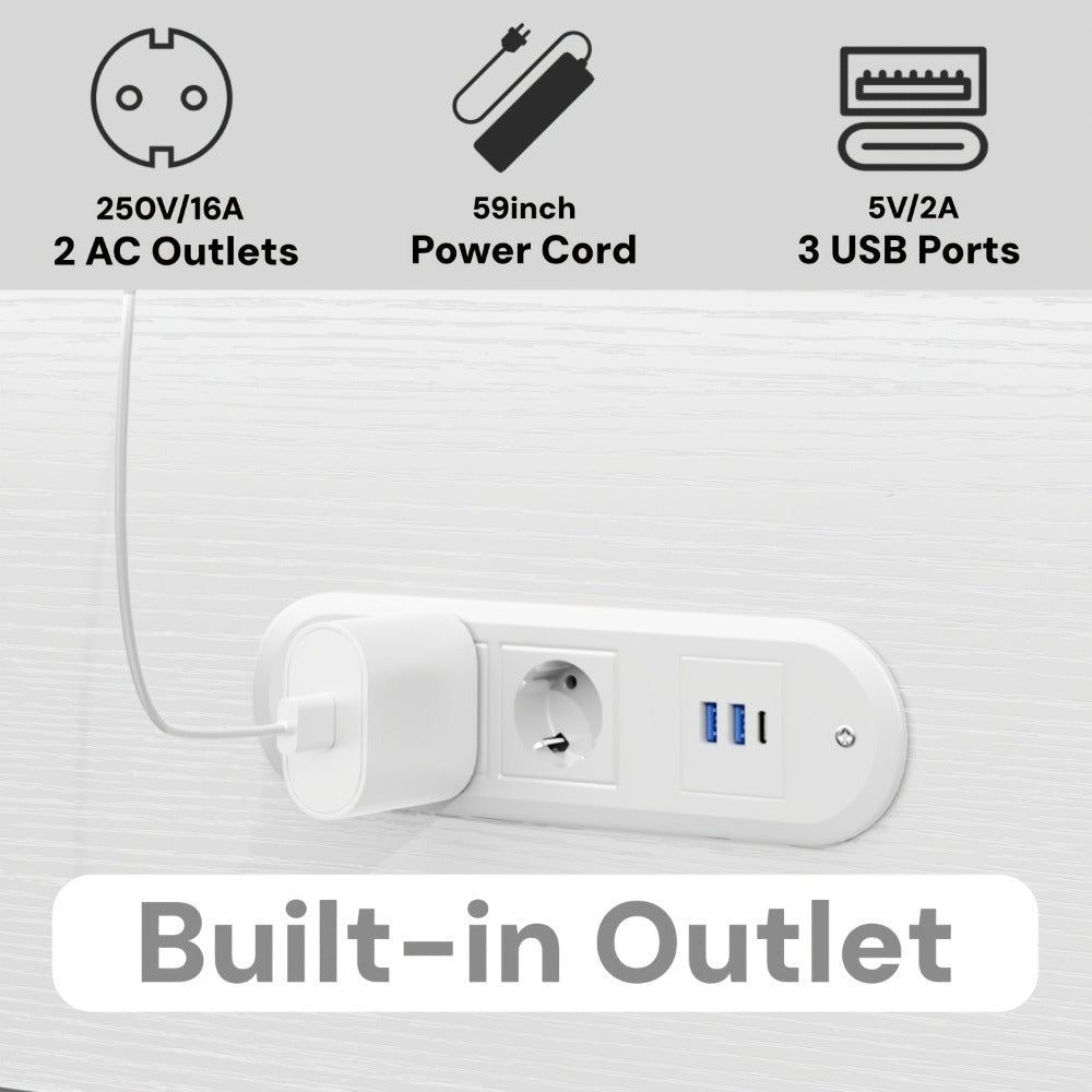 Mesa Auxiliar Plegable con Enchufe y Puertos USB Incorporados, Mesa de Noche Ajustable con Organizador de Almacenamiento para Sofá, Cama, Oficina en Casa