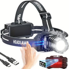 1/2pcs Linterna Frontal LED Recargable, 5 Modos de Iluminación con Luces de Advertencia de Luz Roja, Linterna Frontal Ajustable y Zoomable de 90° para Correr, Linterna Frontal de Caza Súper Brillante para Camping, Senderismo, Pesca, Running, Reparación de